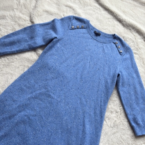 Talbots Cotton Blue Kitty Tweed Shift Sweater Dress Small Petite - Picture 4 of 12
